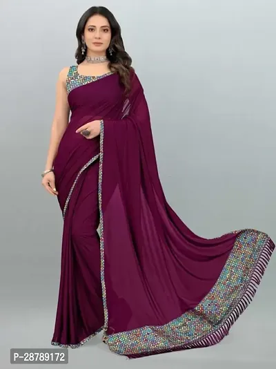 Stylish Purple Crepe Saree with Blouse piece For Women-thumb0