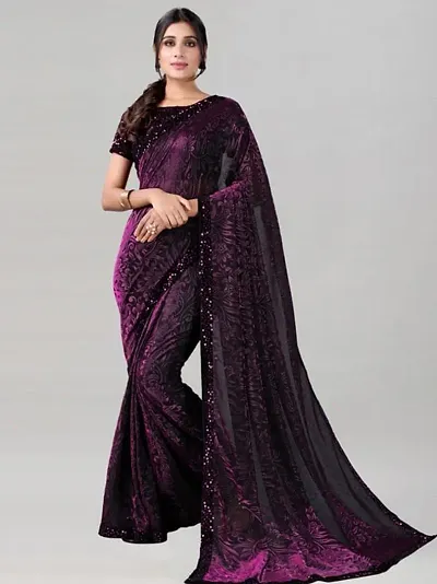 Stylish Lycra Blend Embellished Saree with Blouse Piece For Women