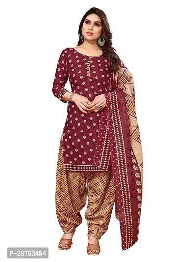 Elegant Red Crepe Printed Dress Material with Dupatta For Women-thumb0