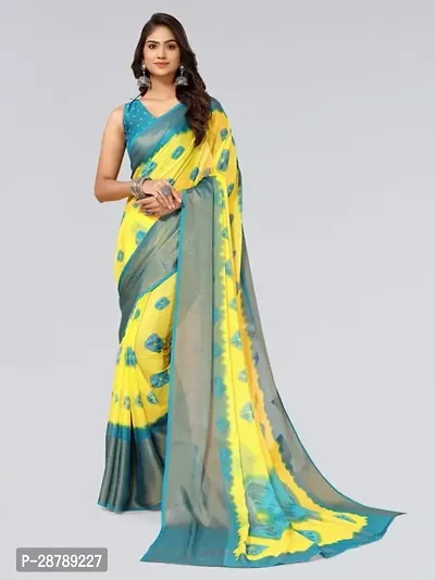 Stylish Yellow Crepe Saree with Blouse piece For Women-thumb0