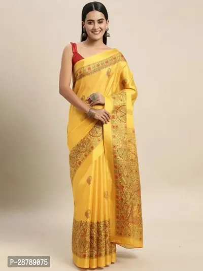 Stylish Yellow Crepe Saree with Blouse piece For Women-thumb0