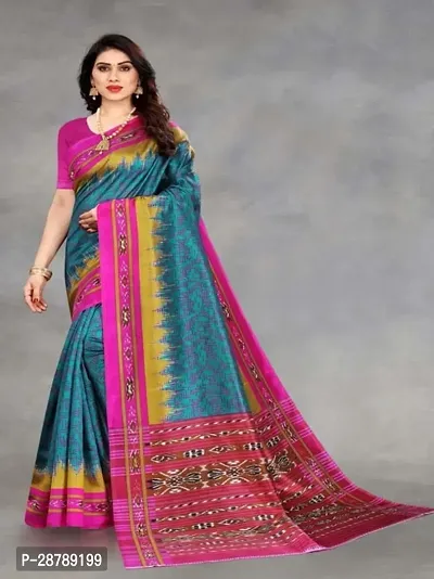 Stylish Turquoise Crepe Saree with Blouse piece For Women