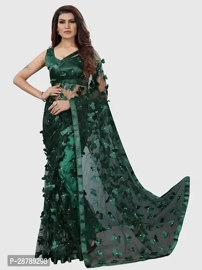 Stylish Green Crepe Saree with Blouse piece For Women-thumb0