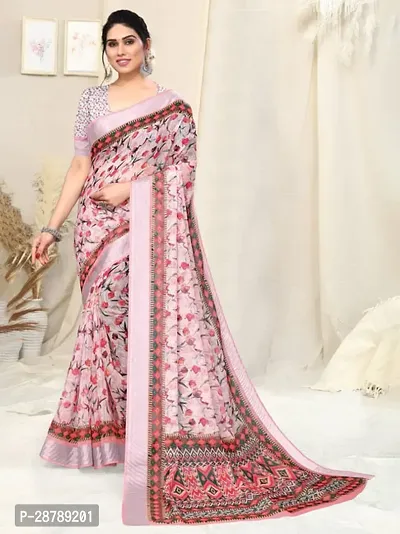 Stylish Pink Crepe Saree with Blouse piece For Women