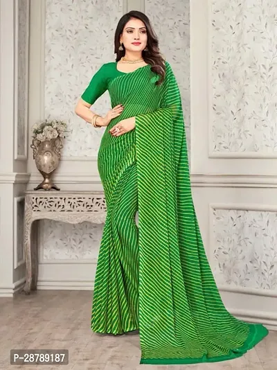 Stylish Green Crepe Saree with Blouse piece For Women