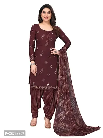 Elegant Maroon Crepe Printed Dress Material with Dupatta For Women-thumb0