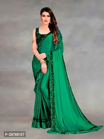 Stylish Green Crepe Saree with Blouse piece For Women
