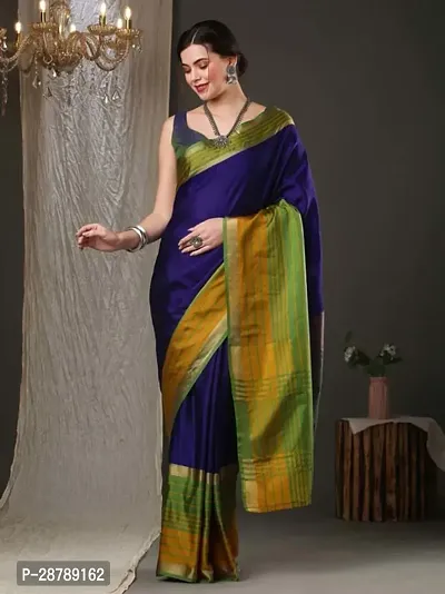 Stylish Blue Crepe Saree with Blouse piece For Women-thumb0