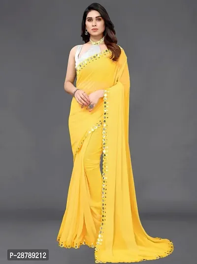 Stylish Yellow Crepe Saree with Blouse piece For Women-thumb0