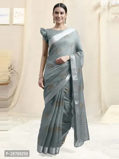 Stylish Grey Crepe Saree with Blouse piece For Women