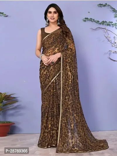 Stylish Brown Crepe Saree with Blouse piece For Women