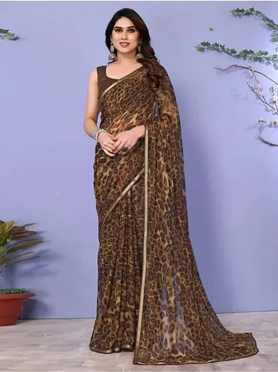 Stylish Crepe Saree with Blouse piece For Women