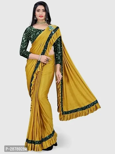 Stylish Yellow Crepe Saree with Blouse piece For Women-thumb0