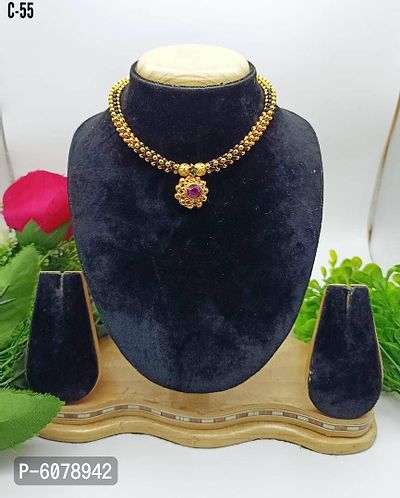 Shimmering Micro Gold Plated Thushi Maharashtrian Necklace For Girls And Women-thumb0