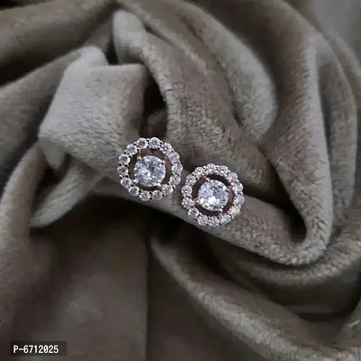 Elegant Brass Silver American Diamond Earrings For Women And Girls-thumb0