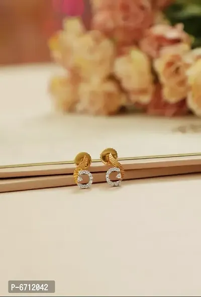 Elegant Brass Golden American Diamond Earrings For Women And Girls-thumb0