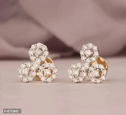 Elegant Brass Golden American Diamond Earrings For Women And Girls-thumb0
