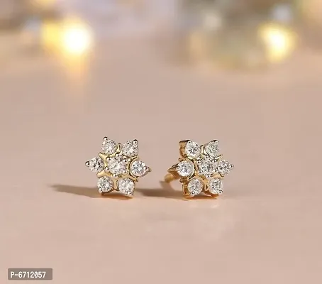 Elegant Brass Golden American Diamond Earrings For Women And Girls