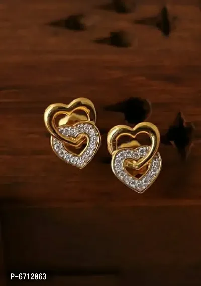 Elegant Brass Golden American Diamond Earrings For Women And Girls-thumb0
