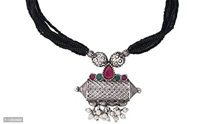 GARGISH Traditional Maharashtrian Oxidised Silver Plated Thushi style Mangalsutra For Womens