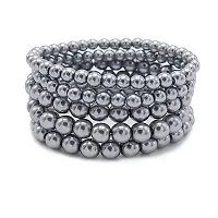 Gargish Plan Beads Stone | Stylish and Trendy Plan Bead | Round Free Size Elastic Natural Healing Energy | Handmade Unisex Bracelet Gray Pack Of 5-thumb1