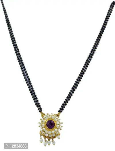 Gargish New Stylish Black Beads Mangalsutra with Moti Pearl Pendant for Women's