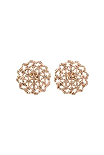 The Luxor Fashion Jewellery Stylish Plated and American Diamond Stud Earrings For Women Girls (Gold)