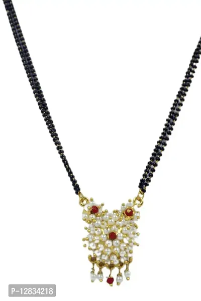 Gargish Women's Trending New Stylish Black Beads Mangalsutra with Moti Pearl Pendant Designer Gold Plated Mangalsutra