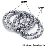 Gargish Plan Beads Stone | Stylish and Trendy Plan Bead | Round Free Size Elastic Natural Healing Energy | Handmade Unisex Bracelet Gray Pack Of 5-thumb3