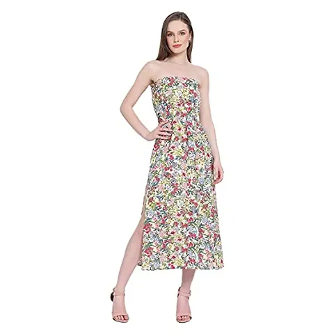 DRAAX fashions Women Peach Printed Floral Tube Dress (XS; Multi Colour)-Sleeveless