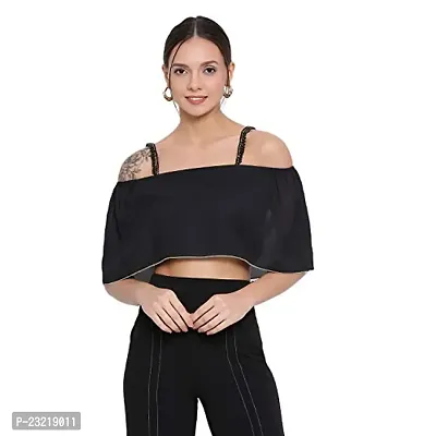 DRAAX fashions Women Black Spaghetti Embellished Top (XL; Black)-Sleeveless