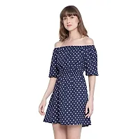 DRAAX fashions Women Blue Polka Dot Off-Shoulder A-Line Dress(M;Blue)-thumb1