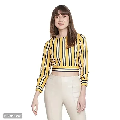 DRAAX fashions Women Yellow Striped Full Seelve Crop Top(XS;Yellow)-thumb0