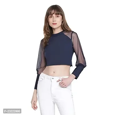 DRAAX fashions Women Navy Blue Top with Net Sleeves(XL;Blue)-thumb0