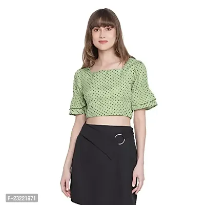 DRAAX fashions Women Green Ruffled Crop Top(S;Green)-thumb0