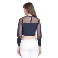 DRAAX fashions Women Navy Blue Top with Net Sleeves-thumb3
