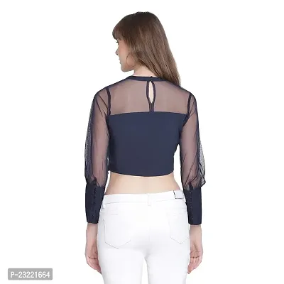 DRAAX fashions Women Navy Blue Top with Net Sleeves-thumb4