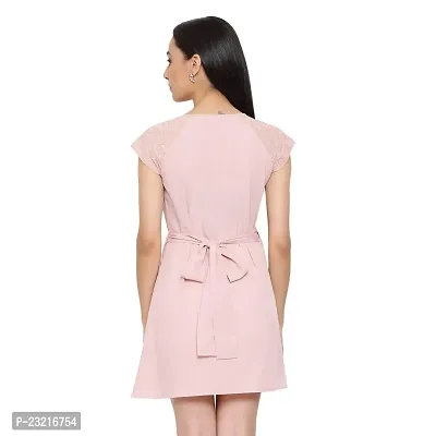 DRAAX fashions Women Pink Skater Dress (S; Pink)-Short Sleeve-thumb4