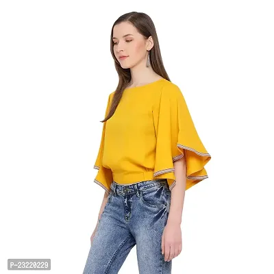 DRAAX fashions Women Yellow Solid Top with Sleeves (S; Yellow)-3/4thsleeve-thumb2