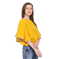 DRAAX fashions Women Yellow Solid Top with Sleeves (XS; Yellow)-3/4thsleeve-thumb2