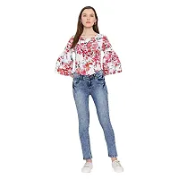 DRAAX fashions Women red and White Print Ruffled Schiffli Peasant Top-thumb5