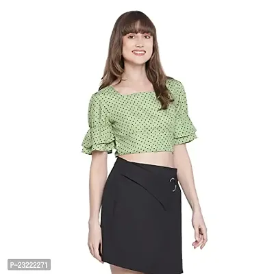DRAAX fashions Women Green Ruffled Crop Top-thumb3
