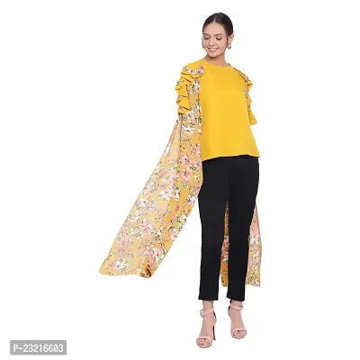 DRAAX fashions Women Mustard Floral Layered Cape Top (XS; Yellow)-Fullsleeve