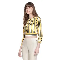 DRAAX fashions Women Yellow Striped Full Seelve Crop Top(XS;Yellow)-thumb1