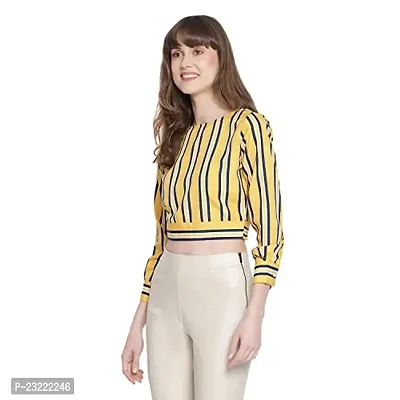 DRAAX fashions Women Yellow Striped Full Seelve Crop Top(XS;Yellow)-thumb2