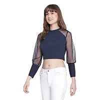 DRAAX fashions Women Navy Blue Top with Net Sleeves(XL;Blue)-thumb1