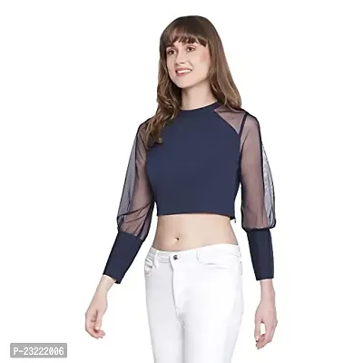 DRAAX fashions Women Navy Blue Top with Net Sleeves(XL;Blue)-thumb2