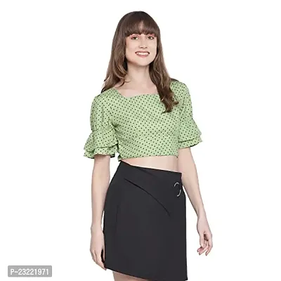 DRAAX fashions Women Green Ruffled Crop Top(S;Green)-thumb3