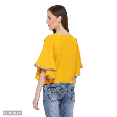 DRAAX fashions Women Yellow Solid Top with Sleeves (S; Yellow)-3/4thsleeve-thumb4