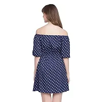 DRAAX fashions Women Blue Polka Dot Off-Shoulder A-Line Dress(M;Blue)-thumb3